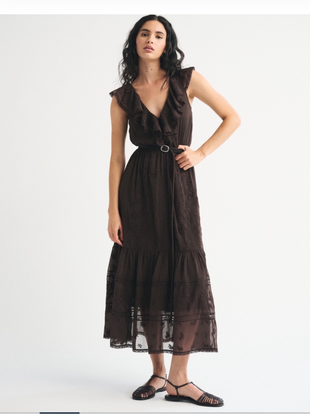 Kemo Sabe Abercrombie & Fitch brown v neck tiered maxi dress